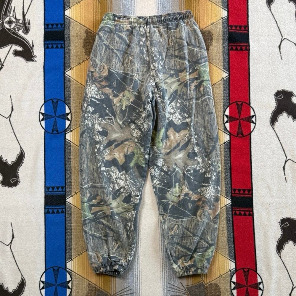 Vintage Mossy Oak Field Staff Camo Camouflage Sweatpants Size Medium Gym Lift - Picture 2 of 7